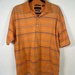 Greg Norman Men's L 60/2 Double Mercerized Striped Cotton Golf Polo Shirt Orange